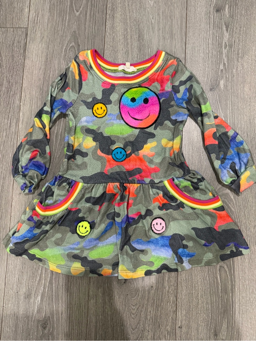 Truly Me Multicolor Camo Dress with Rainbow Smile Patches Size 4